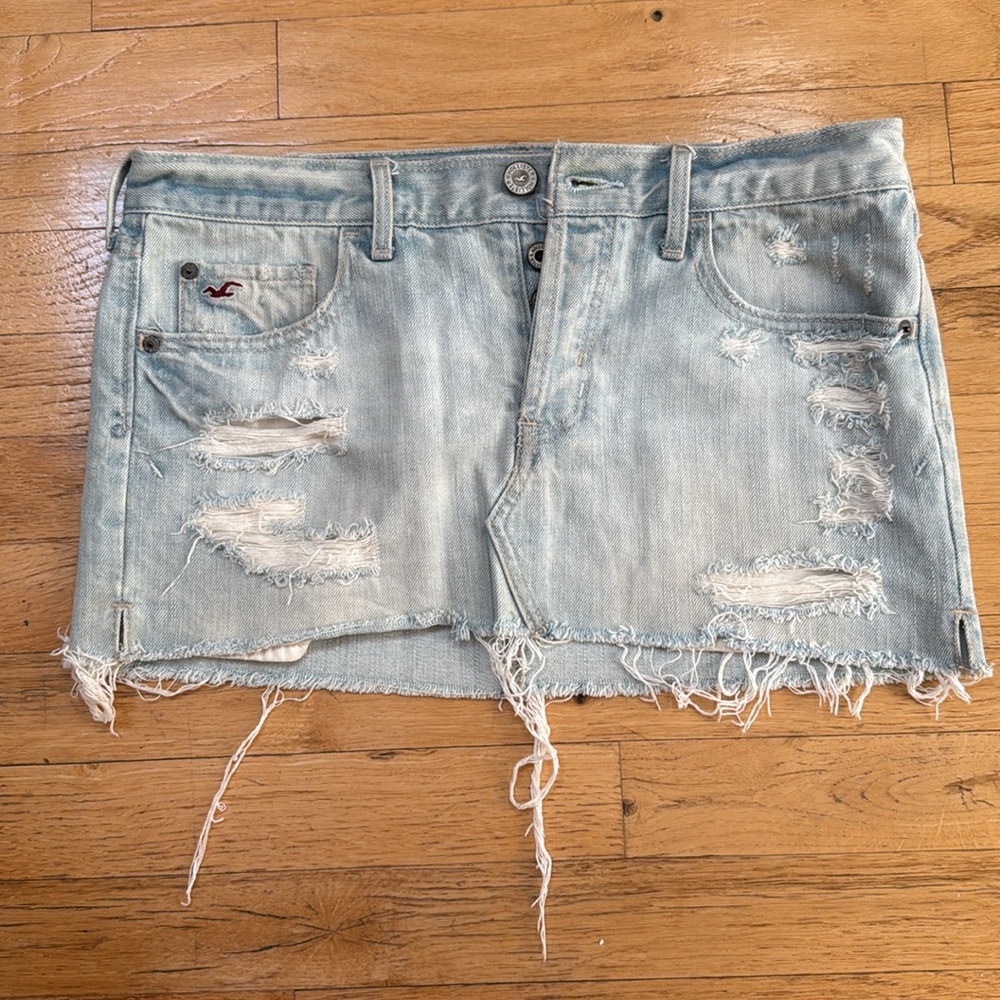 Hollister Light Blue Distressed Mini Skirt size26